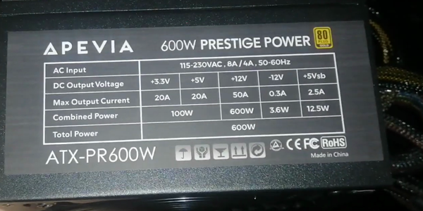 Apevia 600w atx power supply front